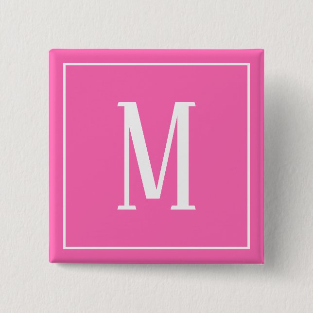 Monogram vit på rosa fyrkantig knapp (Framsida)