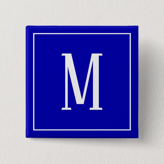 Monogram vit på Royal Blue Fyrkantig knapp (Framsida)