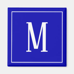 Monogram vit på Royal Blue Fyrkantig Magnet