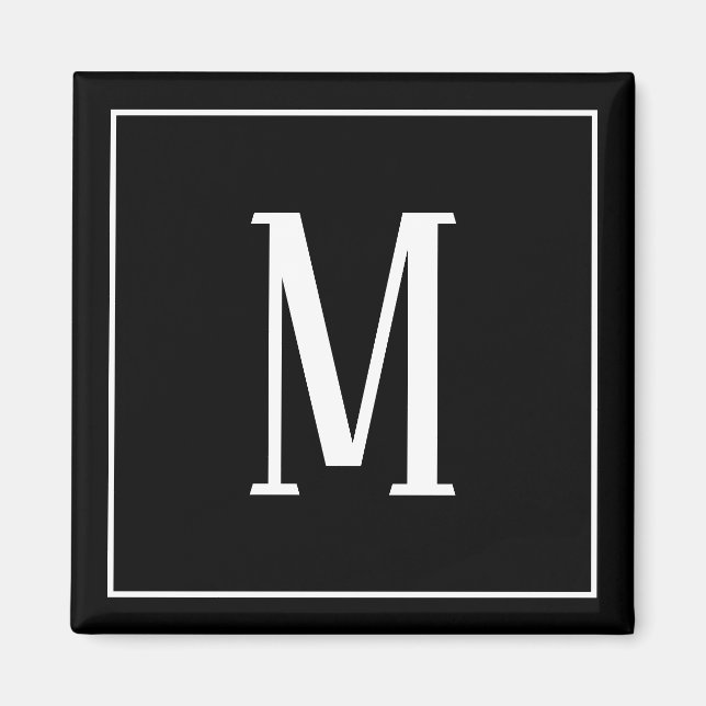 Monogram vit på svart fyrkantig magnet (Framsidan)