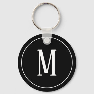 Monogram vit på svart nyckelkedja nyckelring
