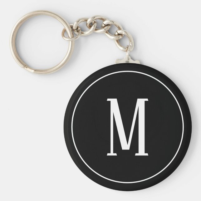 Monogram vit på svart nyckelkedja nyckelring (Framsidan)