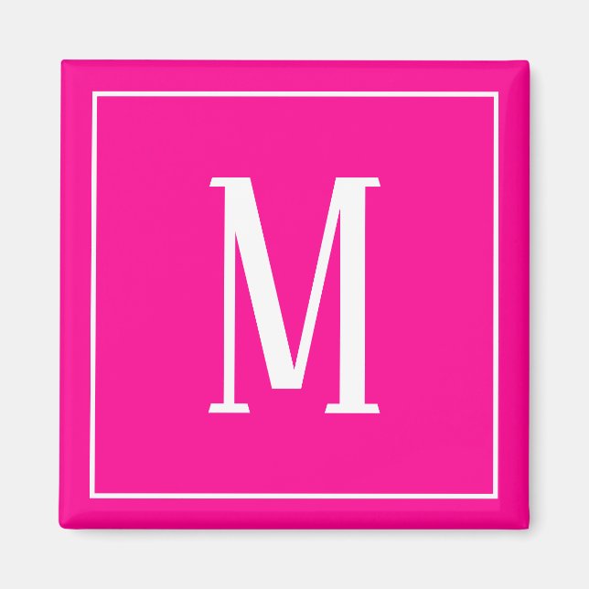 Monogram vit på varmröd fyrkantig magnet (Framsidan)