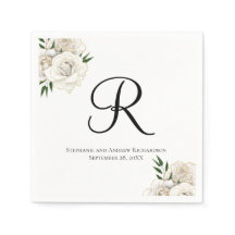 Monogram Vit ros Blommigt Elegant bröllop Napkin