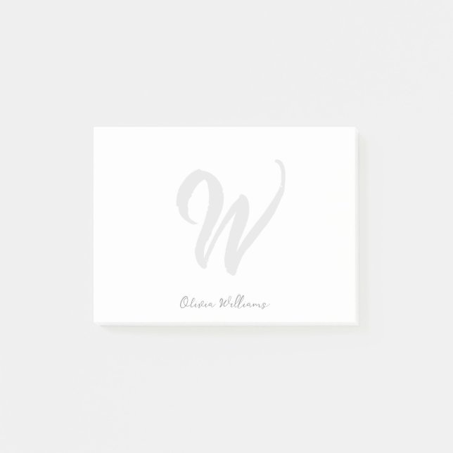 Monogram vit svart, modern, minimalistisk Elegant Post-it Block (Framsida)