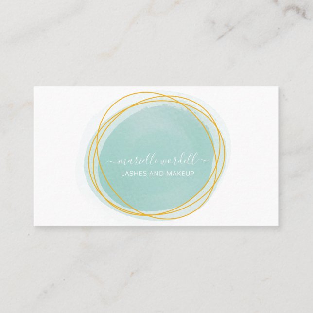 Monogram vit text om guld vattenfärgscirkel visitkort (Framsida)