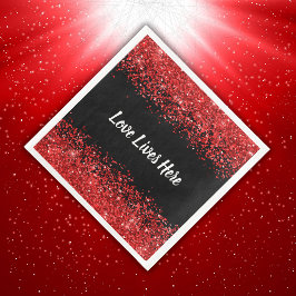 Monogram - vit text på svart med röd glitter | pappersservett