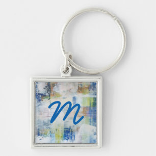 Monogram Vit Tvätta III Fyrkantig Silverfärgad Nyckelring