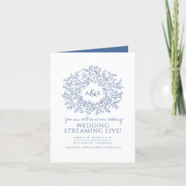 Monogram vita blå blad bröllop livesändning meddelande