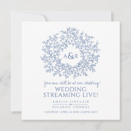 Monogram vita blåa blad bröllop livesändning meddelande