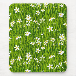 Monogram, vita blommor och Grönt Löv Musmatta