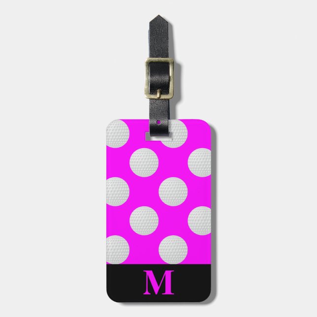 Monogram vita golfbollar, rosa bagagebricka (Vertikal Framsida)