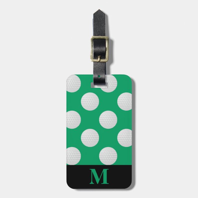 Monogram vita golfbollar, Shamrockgrön Bagagebricka (Vertikal Framsida)