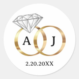 Monogram vita och guld diamant vigselringar runt klistermärke