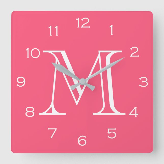 Monogram vita tal vid Rosa Fyrkantig Klocka (Framsida)