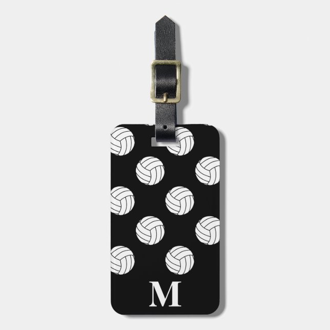 Monogram vita volleyboll, svart bagagetikett bagagebricka (Vertikal Framsida)