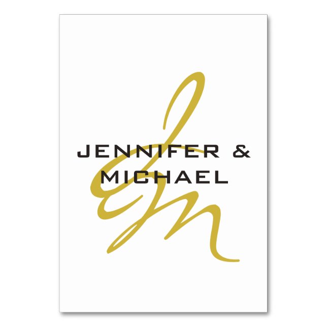 Monogram Vitt Guld Färg Enkel Modern Minimalistisk Bordsnummer (Framsidan)