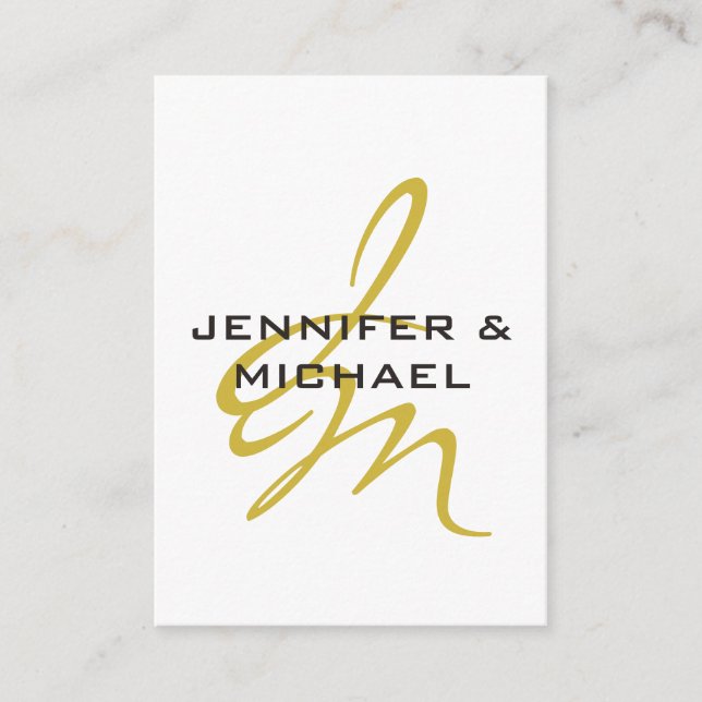 Monogram Vitt Guld Färg Enkel Modern Minimalistisk Tilläggskort (Framsida)