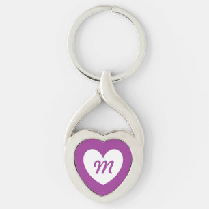Monogram Vitt hjärta på Kaktus Blomma lila Twisted Heart Silverfärgad Nyckelring