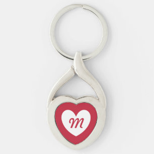 Monogram vitt hjärta på rött twisted heart silverfärgad nyckelring