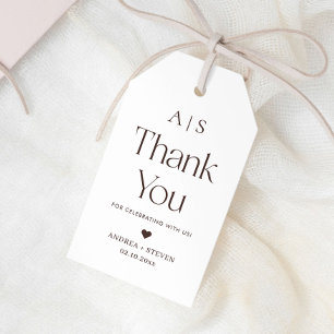Monogram Vitt och Brunt Bröllopsgåva Tack Presentetikett