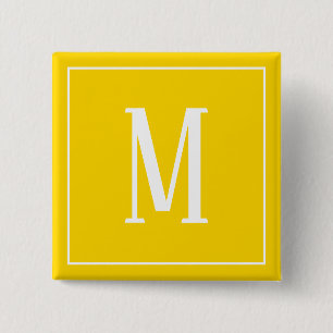 Monogram Vitt på Golden Gult Square Button Knapp