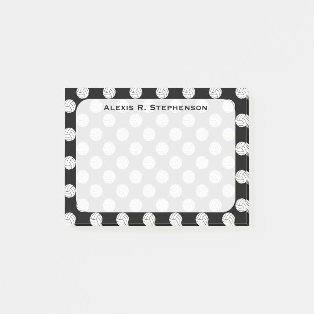 Monogram Volleyball Bollar på Black Post-it Block (Framsida)