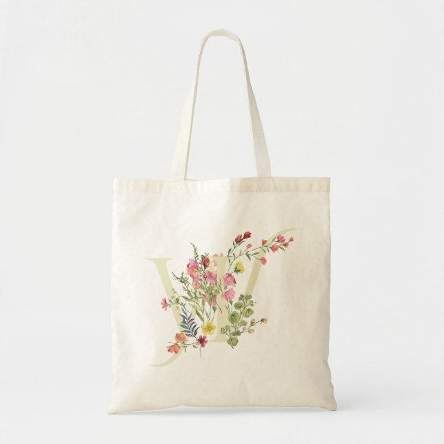 monogram W blommig bröllop vår Brudtärnafest Tygkasse (Framsidan)