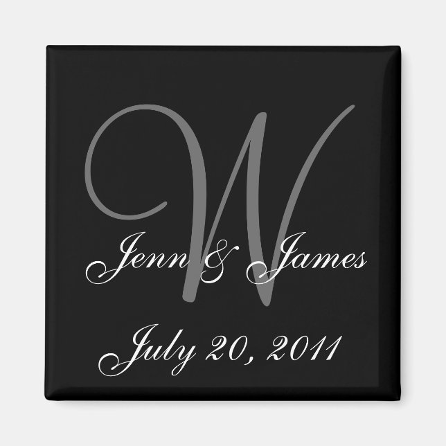 Monogram W Bröllop Bride Groom Date Magnet (Framsidan)