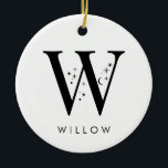 Monogram W Celestial Namn Julgransprydnad Keramik<br><div class="desc">Lägg till en gnutta celestial magi till din helgdag-décor med den här fantastiska monogramprydnaden för julprydnad! Denna personlig är en perfekt som är viktig för årstiden. Den har ett brev med små stjärnor och måne kring den och ditt val av namn under. Den passar bekvämt in i upp till 10...</div>