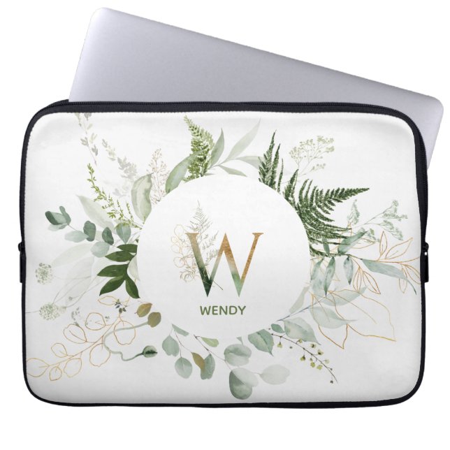 Monogram W Grönt Elegant Utandning Laptop sleeve (Framsidan)