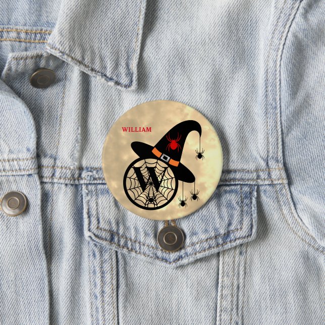 Monogram W Halloween Himlar Witch Spiders Namn Knapp (In Situ)