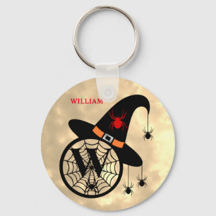 Monogram W Halloween Himlar Witch Spiders Namn Nyckelring