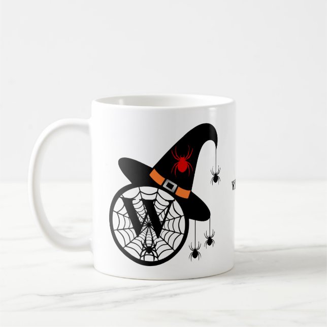 Monogram W Halloween-vinklingsspindlar ditt namn Kaffemugg (Vänster)