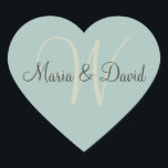 Monogram W Heart Stickers | Kuvertförseglingar Hjärtformat Klistermärke<br><div class="desc">Monogram W Heart Stickers | Kuvert Seals Patina Grönt Heart med Ivory färg monogram och chokladbrun namn. Perfekt för baksidan av din bröllopsinbjudan eller försäljning av datumkuvert. Du kan också använda dem på baksidan av ett tack och lägga dem på gåvor till helgdagar och särskilda tillfällen. Dessa hjärtklistermärken är helt...</div>