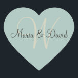 Monogram W Heart Stickers | Kuvertförseglingar Hjärtformat Klistermärke<br><div class="desc">Monogram W Heart Stickers | Kuvert Seals Patina Grönt Heart med Ivory färg monogram och chokladbrun namn. Perfekt för baksidan av din bröllopsinbjudan eller försäljning av datumkuvert. Du kan också använda dem på baksidan av ett tack och lägga dem på gåvor till helgdagar och särskilda tillfällen. Dessa hjärtklistermärken är helt...</div>