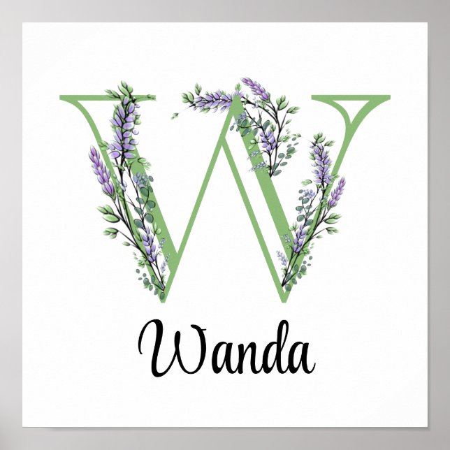 Monogram W Lavendel Eukalyptus  Affisch barnkammar (Framsidan)