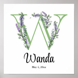 Monogram W Lavendel Eukalyptus Poster barnrum