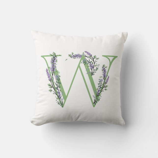 Monogram W Lavender Eucalyptus Kudde (Framsida)