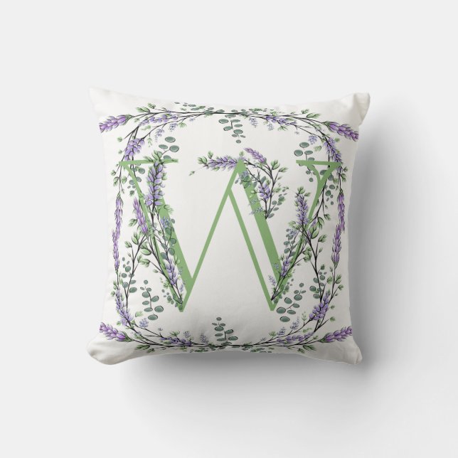 Monogram W Lavender Eucalyptus Kudde (Framsida)