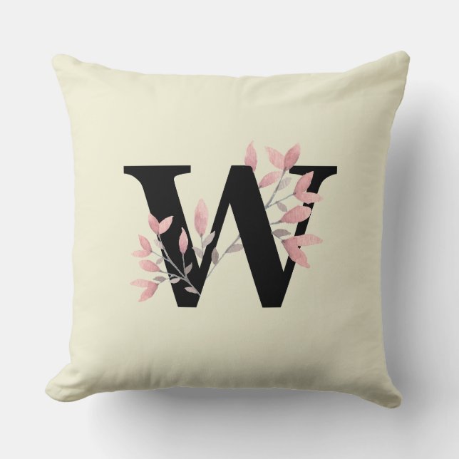 Monogram W med Rosa Blommigt Sprockor Kudde (Framsida)