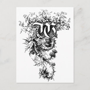 Monogram W med Thistle Flowers Vykort