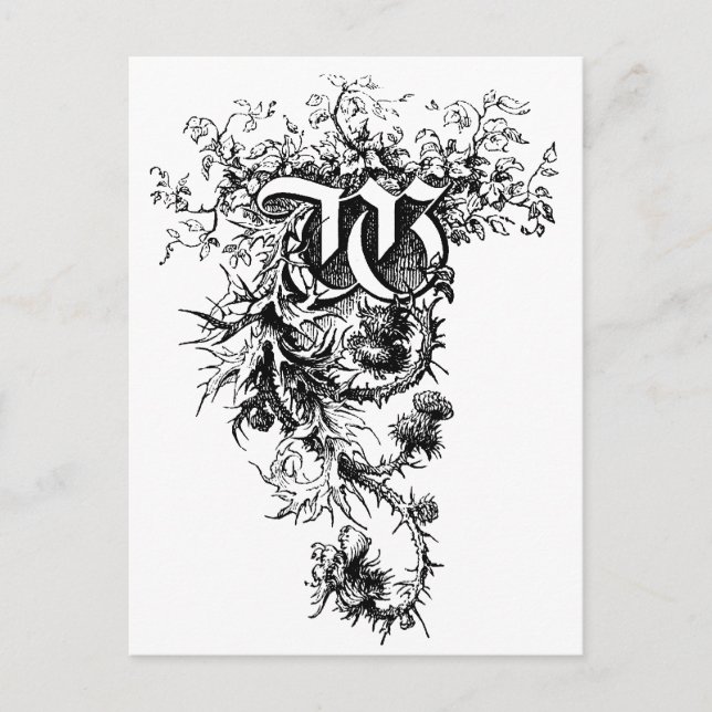 Monogram W med Thistle Flowers Vykort (Framsida)