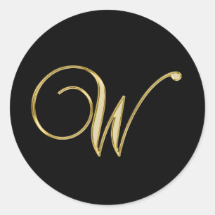 Monogram W ornate guld Runt Klistermärke