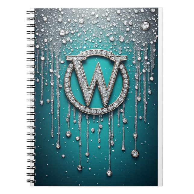 Monogram W på teal glittrig bakgrund Anteckningsbok (Framsidan)