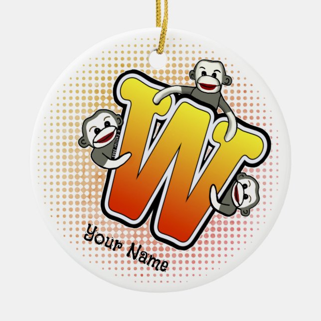 Monogram W Sock monkey Julgransprydnad Keramik (Framsidan)