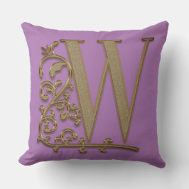 Monogram W Violet Flower Bröllop Birthday Kudde
