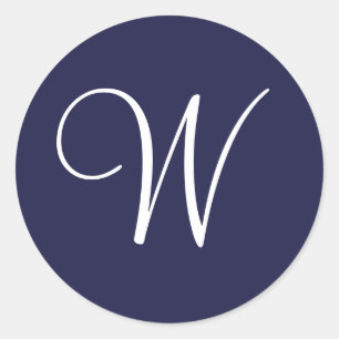 Monogram W, vitt på marinblått, Runt Klistermärke