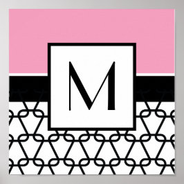 Monogram Wall Art, Rosa och svart Poster