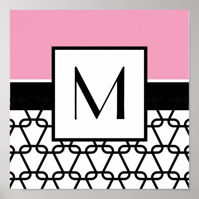 Monogram Wall Art, Rosa och svart Poster (Framsidan)